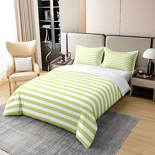 100% Cotton White Green Striped Duvet Cover for Kids Boys Girls Adult Ticsuper King Stripes Farmhouse Comforter Cover Single Gothic Horizontal Stripes Geometric Lines Bedding Set Modern Quilt Cover - Image 3
