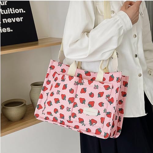 Image of Cherry Tote Bag for Women Canvas Patched Purse Cute Shoulder Bag Multi-Pocket Satchel Handbag for work travel