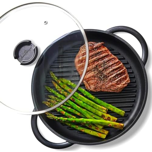 The Whatever Pan Cast Aluminum Griddle Pan for Stove Top – Lighter than Cast Iron Skillet Pancake Griddle with Lid – Nonstick Stove Top Grill 10.6″ Diameter by Jean Patrique
