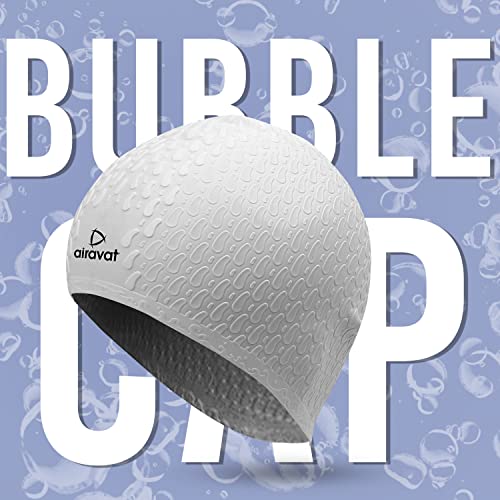 Image of Airavat Swim Bubble Cap, Silicone Swim Cap, Comfortable Bathing Cap Ideal for Curly Short Medium Long Hair, Swimming Cap for Women and Men (Grey)
