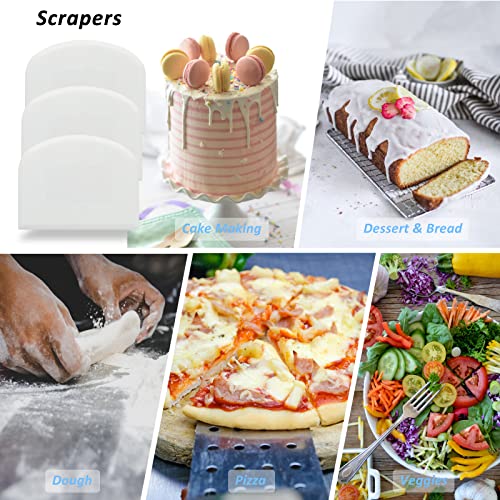 Bowl Scraper, 3 Pieces Dough Scraper For Baking Food Grade Plastic Dough Cutter Flexible Plastic Bench Scraper Multipurpose Kitchen Scraper For Bread Dough Cake, Etc (White) #TOP6