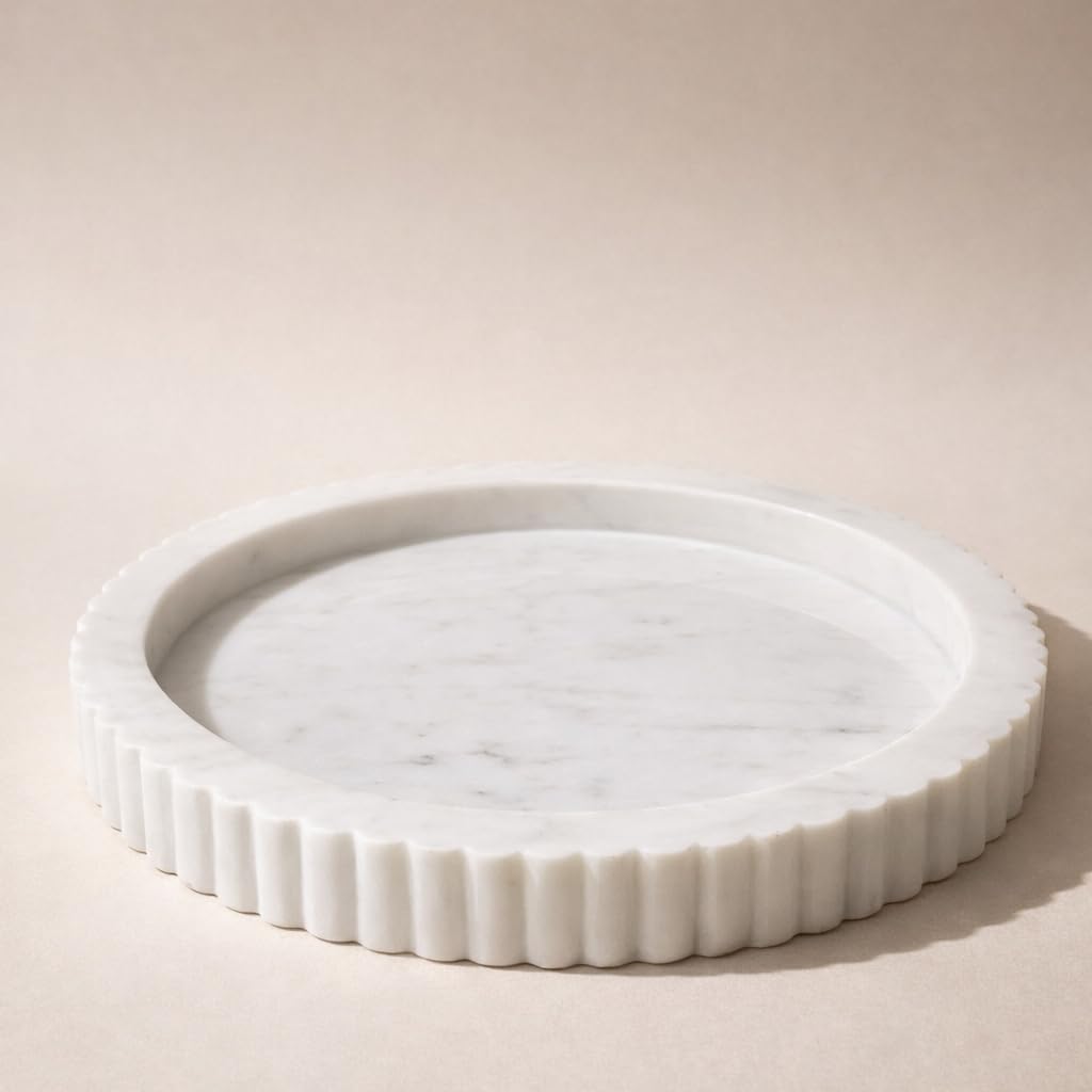White Marble Vanity Tray with Brush Holder - Handmade -12