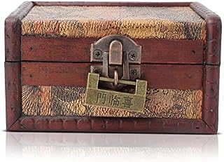Wooden Treasure Storage Box, Vintage Metal Lock Jewelry Treasure Chest Case European Jewelry Wooden Box Jewelry Storage Container Home Decoration, 4.7x3.7x2.5inch