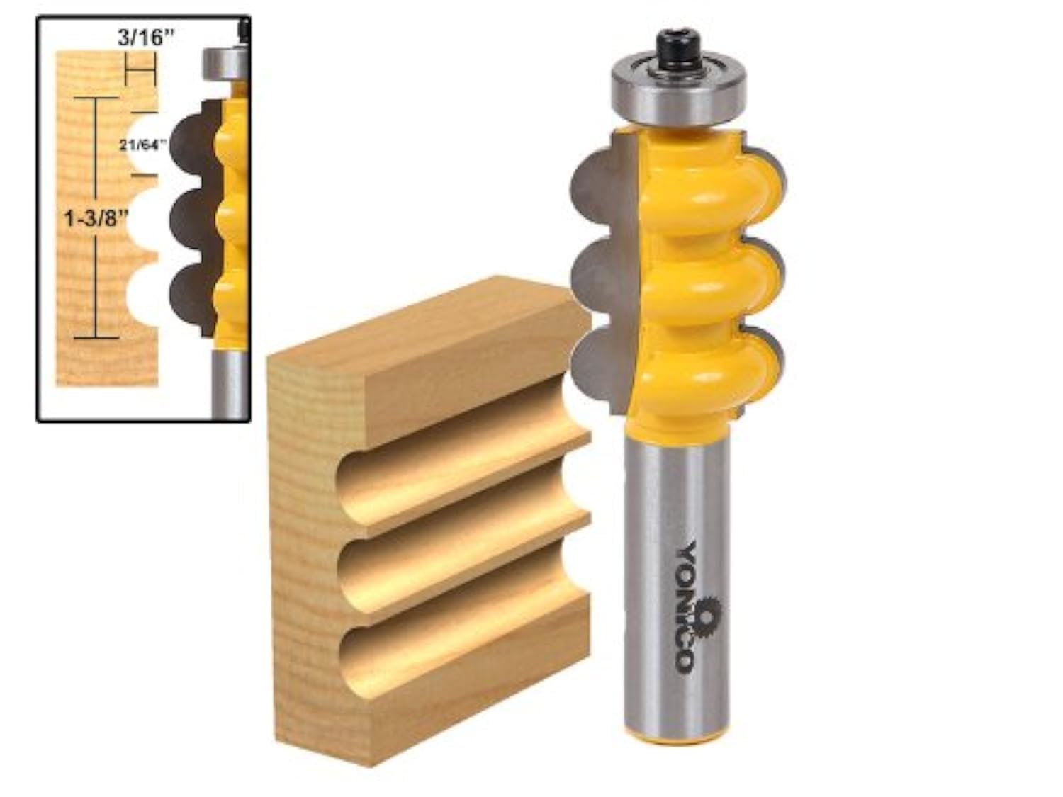 Yonico Grain/Silver 16160 3/16-Inch Radius Triple Flute Triple Flute Furniture Trim & Molding Router Bit 1/2-Inch Shank