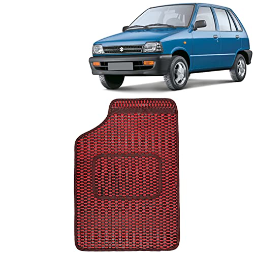 Image of Kingsway Dotted Design Car Floor Foot Mats Universal Fit for Maruti Suzuki 800, Model Year : 2000-2014, Water and Dustproof, Color Red, Set of 5 Pieces