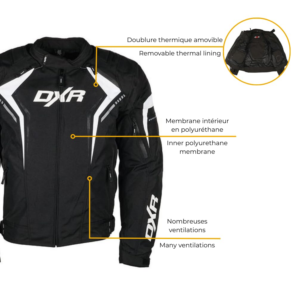 Chaqueta de moto certificada SPARKER MOTOBLOUZ para hombre, color negro y blanco