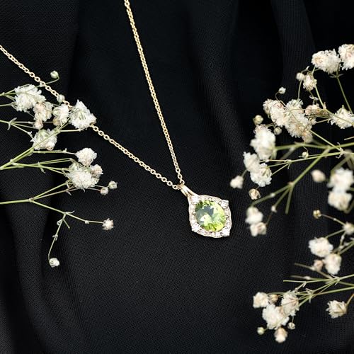 Certified Peridot Diamond Necklace With Silver Chain, Aaa Quality, 8X10mm Peridot Vintage Necklace - Ready To Gift3
