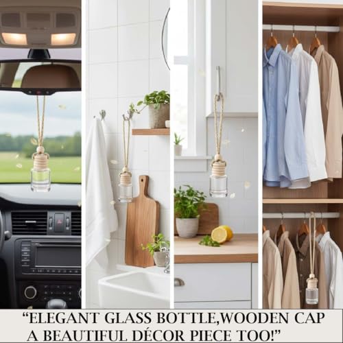 Image of Peppermint Car Air Freshener - Hanging Diffuser for Rearview Mirror | Leak-Resistant Glass Bottle, Wooden Cap | Long Lasting Up to 30 Days | IFRA Certified Essential Oil