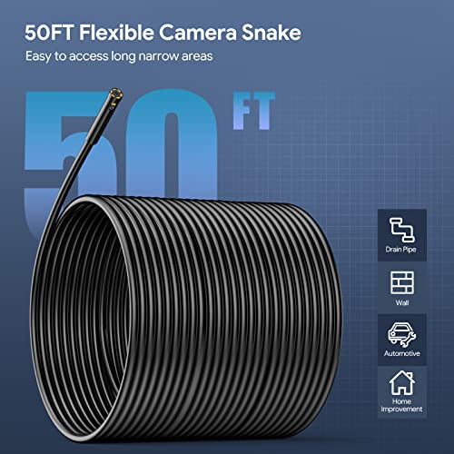 Depstech 50Ft Dual Lens Endoscope Camera With Light,1080P Hd Borescope With Split Screen, 7.9Mm Waterproof Sewer Inspection Camera, Flexible Semi-Rigid Snake Camera For Drain Pipe Wall, Carrying Case #TOP1