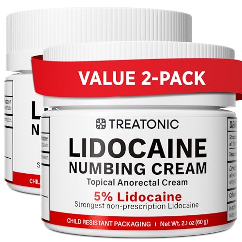 Image of Treatonic 5% Lidocaine Numbing Cream: Lidocaine Cream Maximum Strength for Pain Relief, Itching, Burning, Soreness, Hemorrhoid - Fast Acting & Long Lasting Numbing - 2.1 oz (2-Pack)