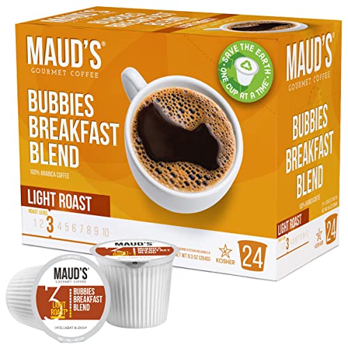 Maud's Breakfast Blend Coffee, (Bubbies Breakfast Blend), 24ct. Solar Energy Produced Recyclable Single Serve Breakfast Blend Coffee Pods, 100% Arabica Coffee California Roasted, KCup Compatible