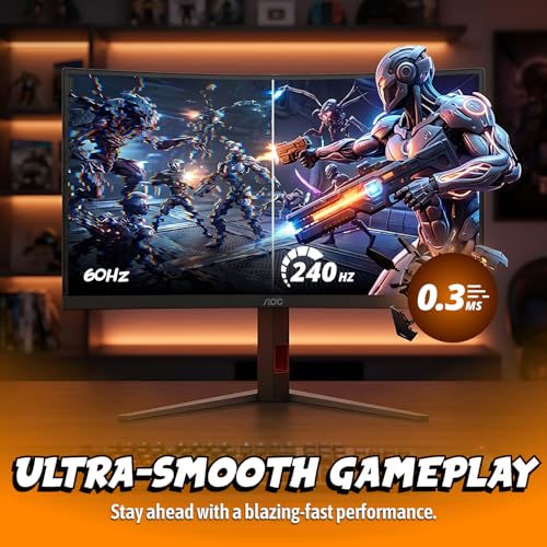 Image of AOC 34 inch Curved Gaming Monitor UWQHD 240Hz VA AMD FreeSync Premium, CU34G4Z | 3440x1440 Ultrawide Computer Monitor, 0.3ms, HDR400, DP 1.4, HDMI 2.1, USB 3.2, Height Adjustable, Audio Out, VESA Mount