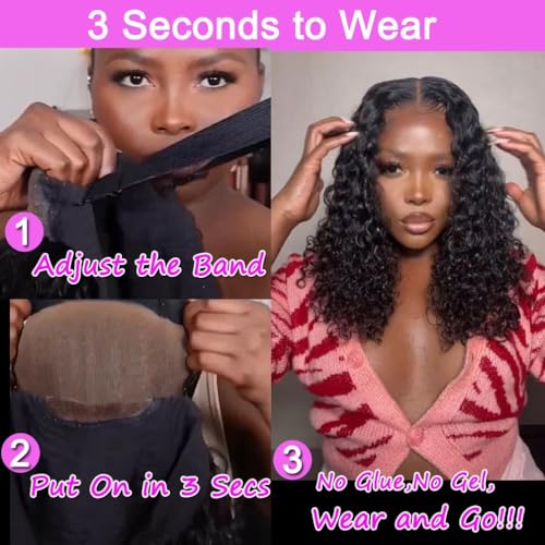 Image of Srakuw Wear and Go Glueless Wigs Human Hair Pre Plucked Pre Cut 4x4 Lace Front Wigs for Black Women for Beginners Curly Human Hair Wig (28 Inch)