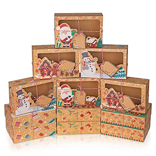 testyu 12 Piezas Cajas de galletas de Navidad, 3 Diseños Diferentes Cajas de Favor de Fiesta Diseño de día Festivo con Ventana Transparente y Cintas de Navidad para Pastelería Galletas Dulces Pastel Cover