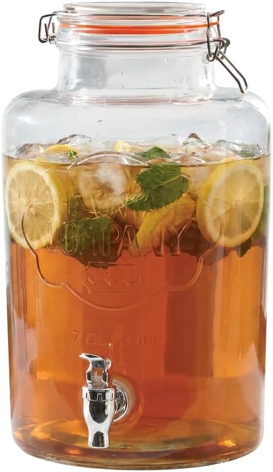 Jumbo Glass Drinks Dispenser/Airtight Lid and Tap / 7.6 Litre Capacity / 22 x 22 x 35 cm/Events, Parties, Weddings, BBQs 51050