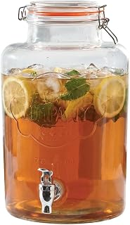 51050 Dispensador de bebidas de vidrio gigante | Tapa hermética y grifo | Capacidad de 7,6 litros | Bodas/Fiestas/Barbacoas, 7.6 litros, Vidrio Transparente
