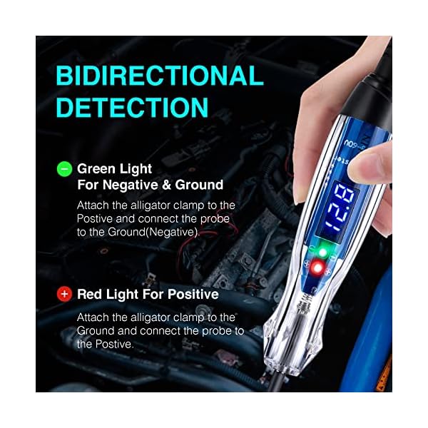 AWBLIN Automotive Test Light 3-60V DC Digital LED Circuit Tester, Heavy Duty Light Tester with Voltmeter, Auto Bidirectional Voltage Tester Electric Test Pen - Image 3