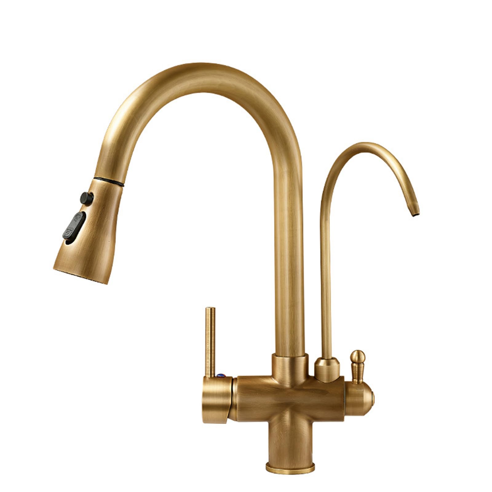 ZYCHSJXA 3 Way Taps for Kitchen Sink with Spray Drinking Water Tap Antique Gooseneck 2 Mode Rotatable Faucet