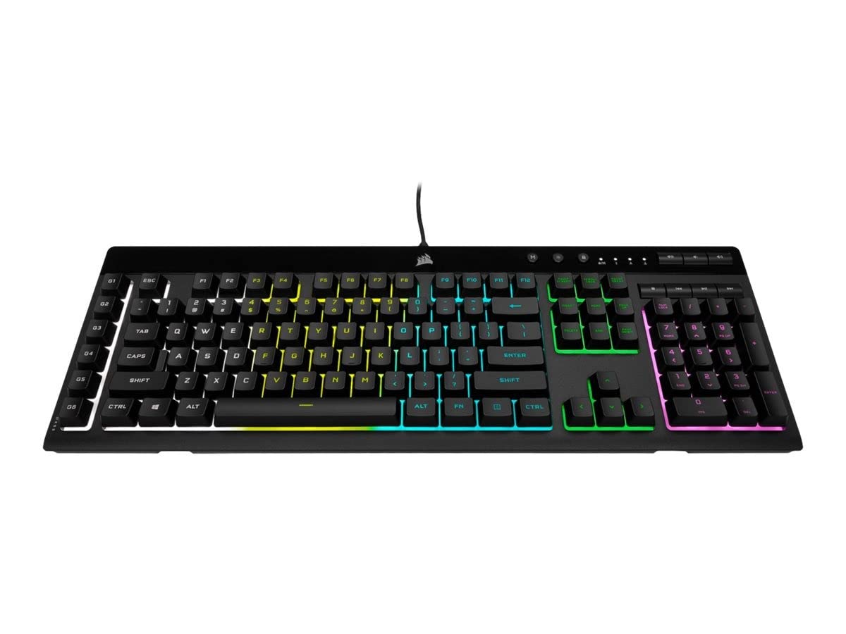 Corsair K55 RGB PRO klawiatura gamingowa z membranowymi klawiszami, dynamiczne podświetlenie RGB, 6 klawiszy makro z oprogramowaniem Elgata, zabezpieczona przed kurzem i wyciekiem, QWERTY, czarna