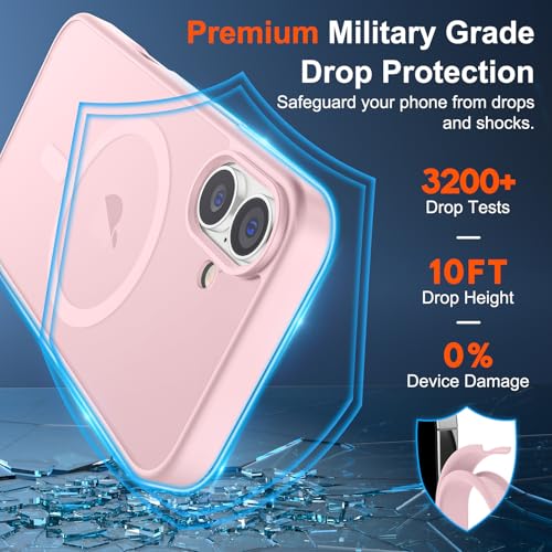 Image of SUPFINE Magnetic for iPhone 17 Case with Screen Protector (Compatible with MagSafe)(Military Grade Drop Protection) Translucent Matte Shockproof with Anti-Fingerprint Phone Cover,Light Pink