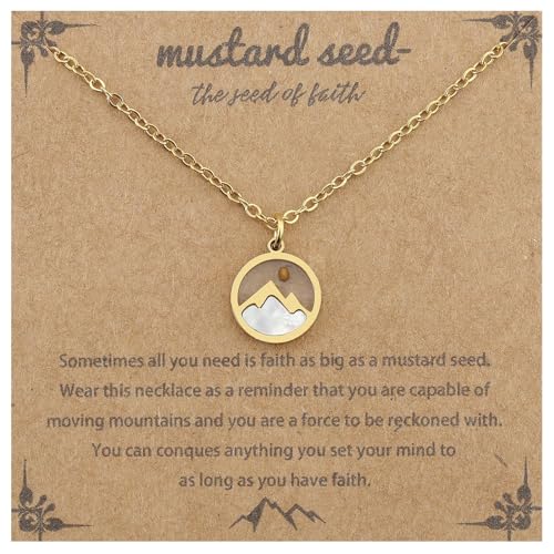 Hilufiet Mustard Seed Gold Plated Stainless Steel Faith Necklace Tiny Move Mountains Charm Choker Necklace for Women-Gold