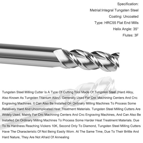 Image of Carbide Square End Mill HRC55 Double Edge 3 Flute TiAiN Coating Tungsten Steel for Aluminum Wood Endmills HRC55 1.0-12.0 Series