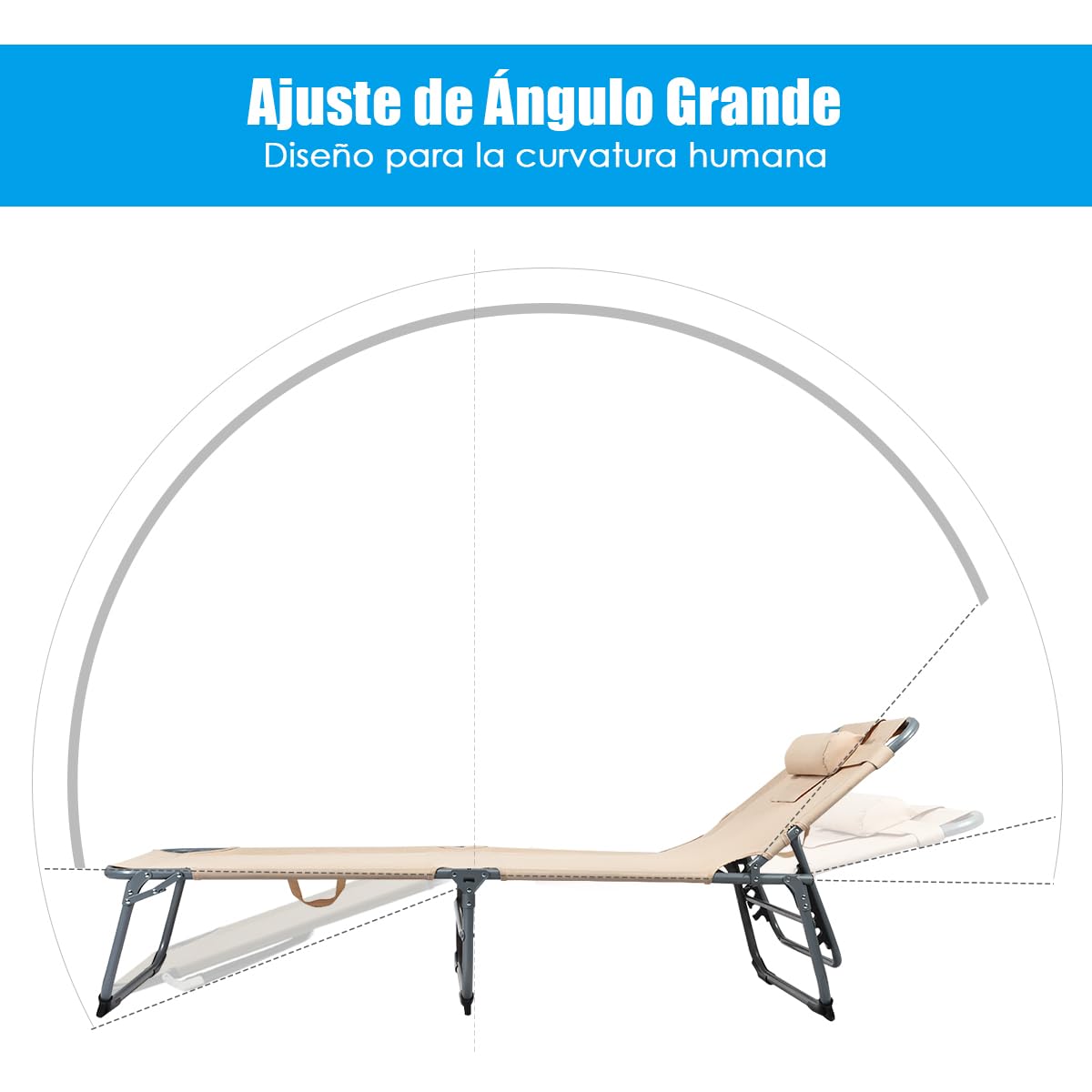 GOPLUS Tumbona Plegable, Tumbona Jardín Exterior con Agujero para la Cara, Almohada Extraíble y Respaldo Ajustable en 5 Posiciones, Tela Oxford, Playa Piscina Terraza, Carga 150kg, 194x60x36cm (Beige)