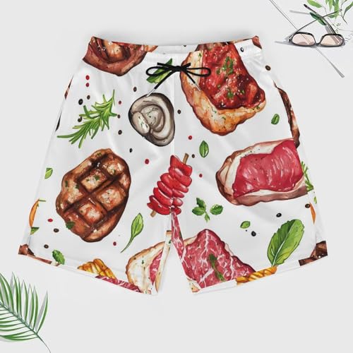 Meat Food and Barbecue Men's Swim Trunks with Compression Liner Beach Shorts with Pockets Quick Dry3