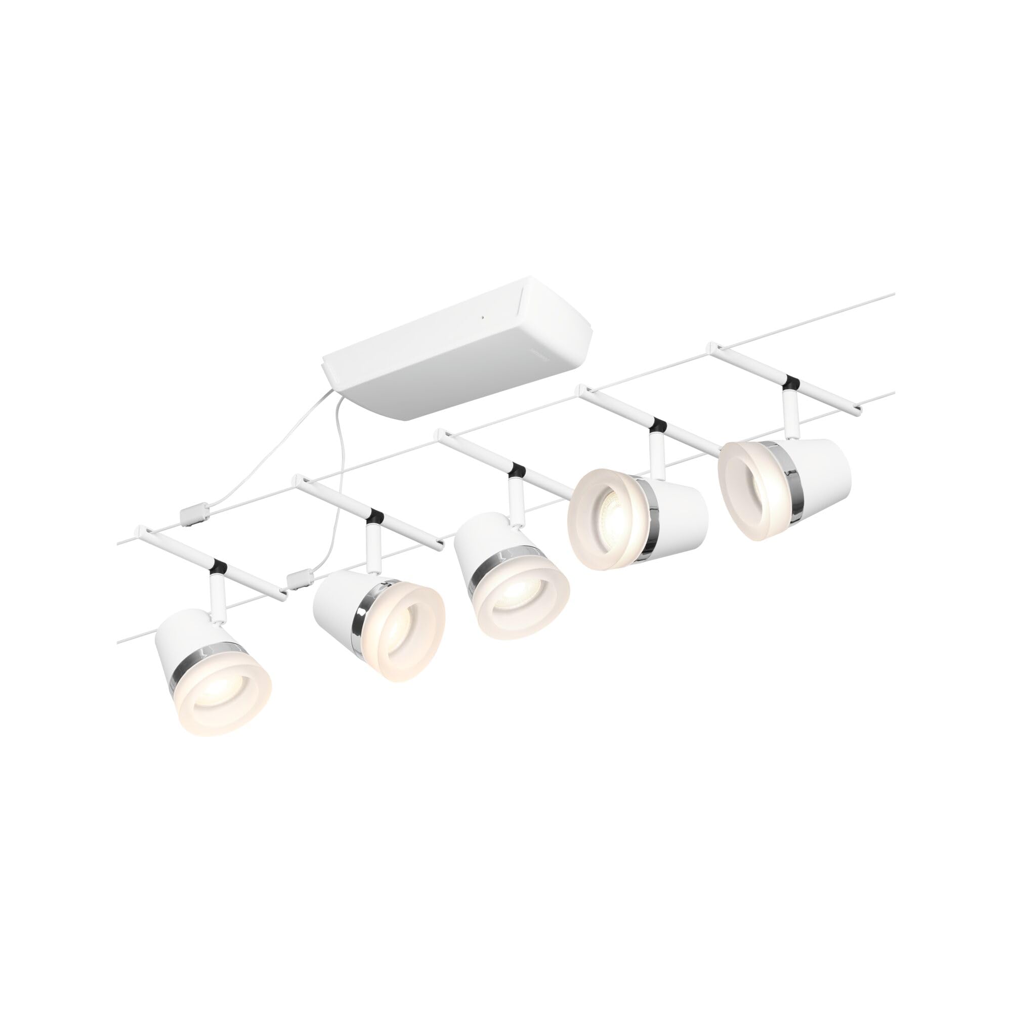 Paulmann 94461 CorDuo Set de base Système de Câbles Cone DC 5 x 10 watt max, Éclairage Extensible Blanc Mat Câble Matière Plastique GU5,3 Système de Câbles sans Ampoules