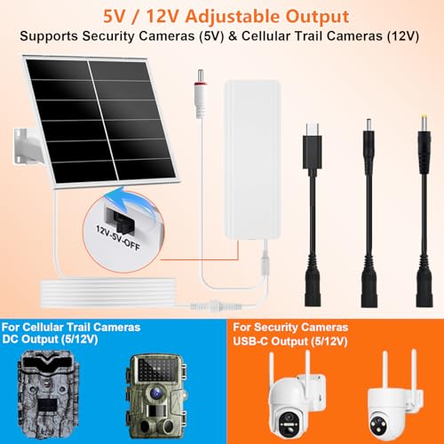 Image of Zivif 20W Solar Panel Charger Kit with 24000mAh Battery, 5V /12V Adjustable Output, USB-C & DC Power for Security & Trail Camera, IP66 Weatherproof, 360Adjustable Brackets