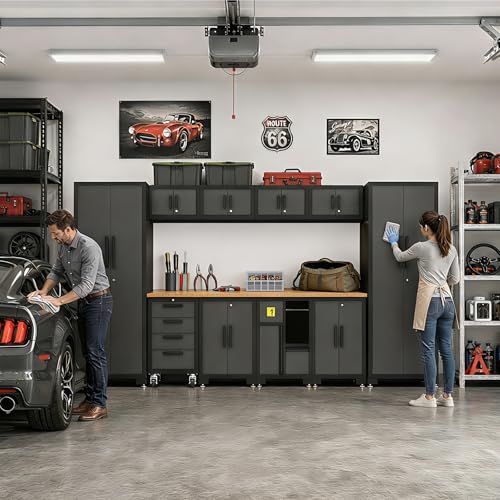 Image of Torin Garage Storage Cabinets System, 12-Pcs Workshop Cabinet Set in Black
