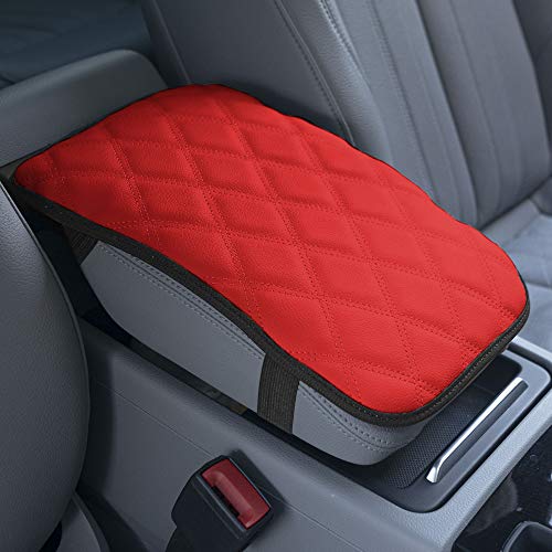 Image of FH Group Faux Leather Diamond Pattern Center Console Armrest Cushion, Luxury Seat Box Cover Protector fits Most Cars, SUVs, and Trucks Red