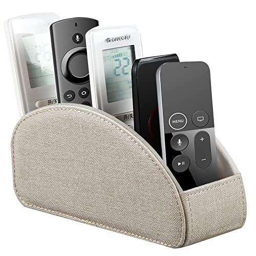 Remote Control Holder, Leather 5 Rooms Desk Organizer and Decorations for Living Room, Bedside Storage Remotes Caddy for TV Controllers/ Makeup Brush Pen/ Office Stationery/ Art Supplies/ Eyeglasses