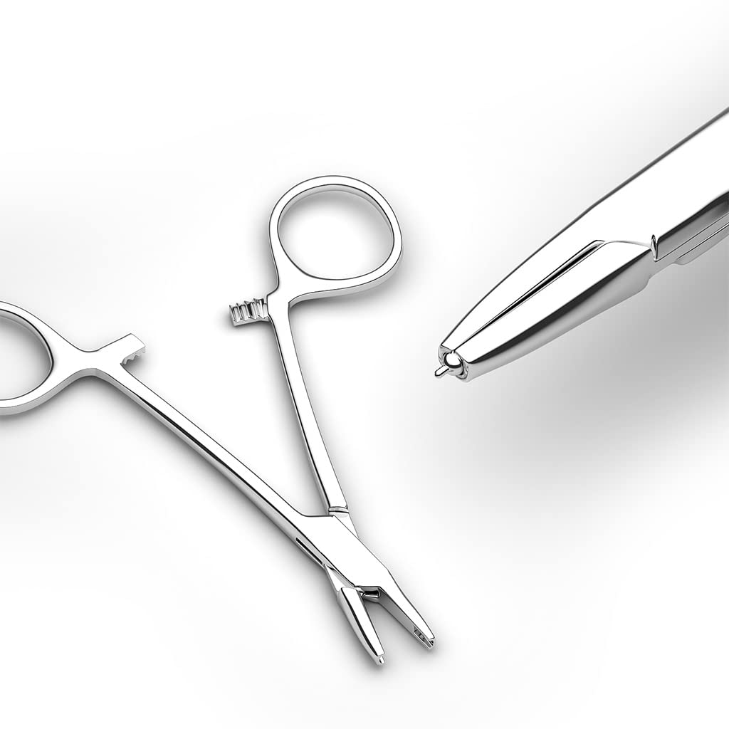 Paula & Fritz® Dermal Anchor Ausatz-Zange Silber Chirurgenstahl 316L Kugelgrößen 3-mm 4-mm 5-mm Klemm-Zange Schmuck-Pinzette Skindiver Tool Haltezange