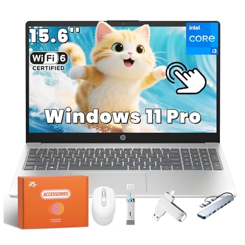 HP 15.6 Inch Touchscreen Business Laptop, Intel 13th i3-1315U(Up to 4.5GHz), 16GB RAM, 512GB SSD, 8H Battery Life, Fast Charge, Wi-Fi 6, Bluetooth 5.3, HD Camera, Windows 11 Pro, Accessories