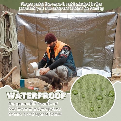 JUBSOSCAMP Ninth C Emergency Blanket 1 Piece, Keep Warm Mylar Blankets with 4 Iron Nails,1 Zipper Bag for Outdoor Survival Gear, Hiking, Camping (Polyester Film) (Green)