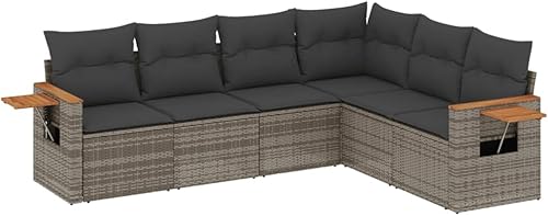 Miniatura 3 de 6-Piece Garden Sofa Set Grey with Adjustable Armrests and Foldable Design, Modern Outdoor Furniture for Patio and Balcony, Durable PE Rattan and
