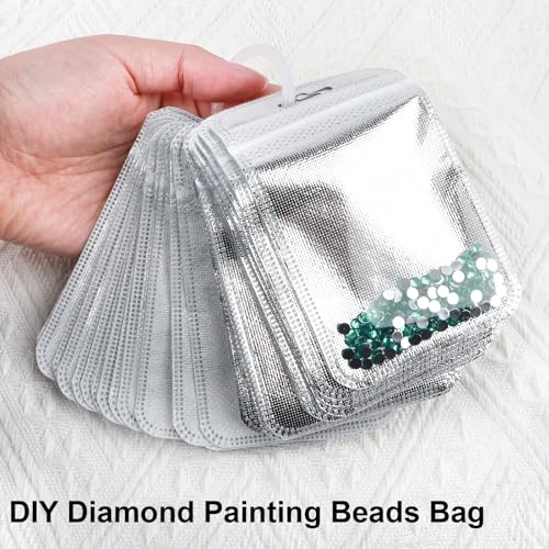 Image of antor 100 PCS Diamond Painting Beads Storage Bags, Reusable Diamond Art Storage Accessories Ziplock Pouches, Craft Supply Bead and Gem Organizer for DIY Projects