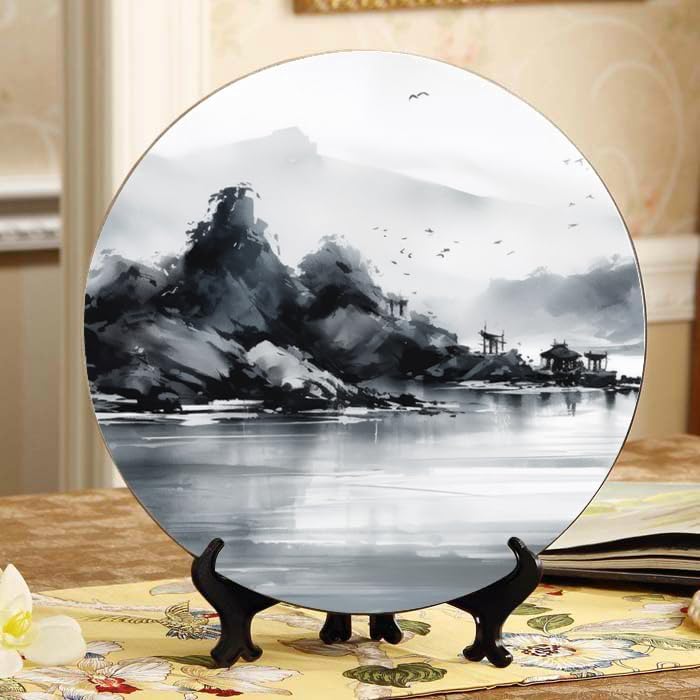 Peaceful Seaside 10-inch Ceramic Plate for Wall Display or Tabletop, with Stand & Hook DP-628296563