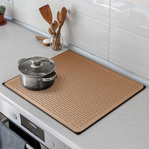 Image of YUHFERA Stove Top Cover for Electric Stove - Silicone Stove Mat for Glass Top, Glass Cooktop Protector, XL Dish Drying Mats For Kitchen,Oven Covers for Electric Stove (Caramel,28 x 20)