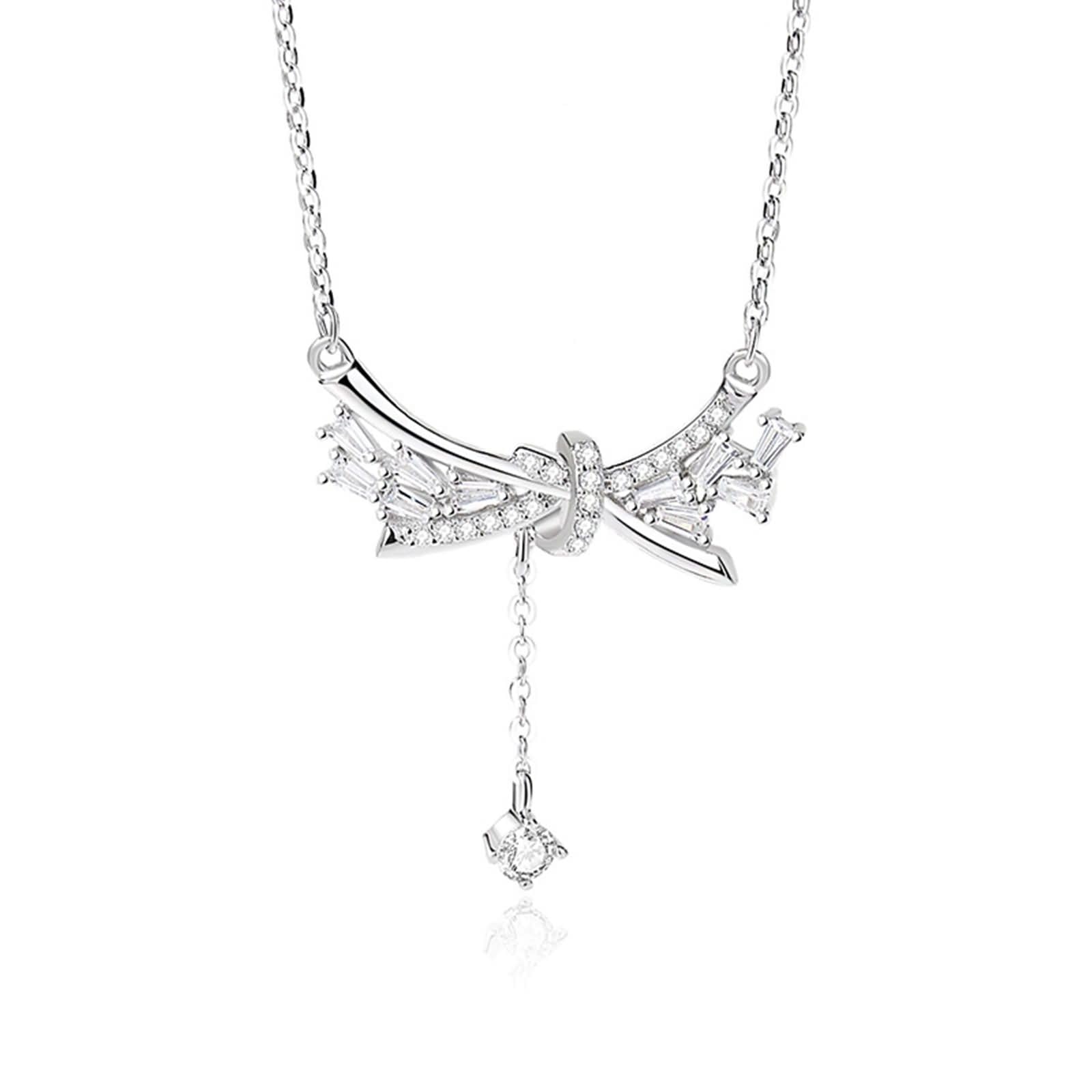 Catenina Collana per Ciondolo Oro Bianco 9K/14K/18K Donna, Fiocco con Moissanite, Catenella Collana Argento
