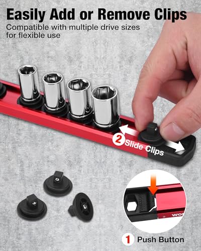 Image of WORKPRO 6-Piece Magnetic Socket and Screwdriver Organizer Set | 3-Piece 1 /4 inch, 3 /8 inch & 1 /2 inch Drive Metric & SAE Socket Rails, 3-Piece Screwdriver and Wrench Holders