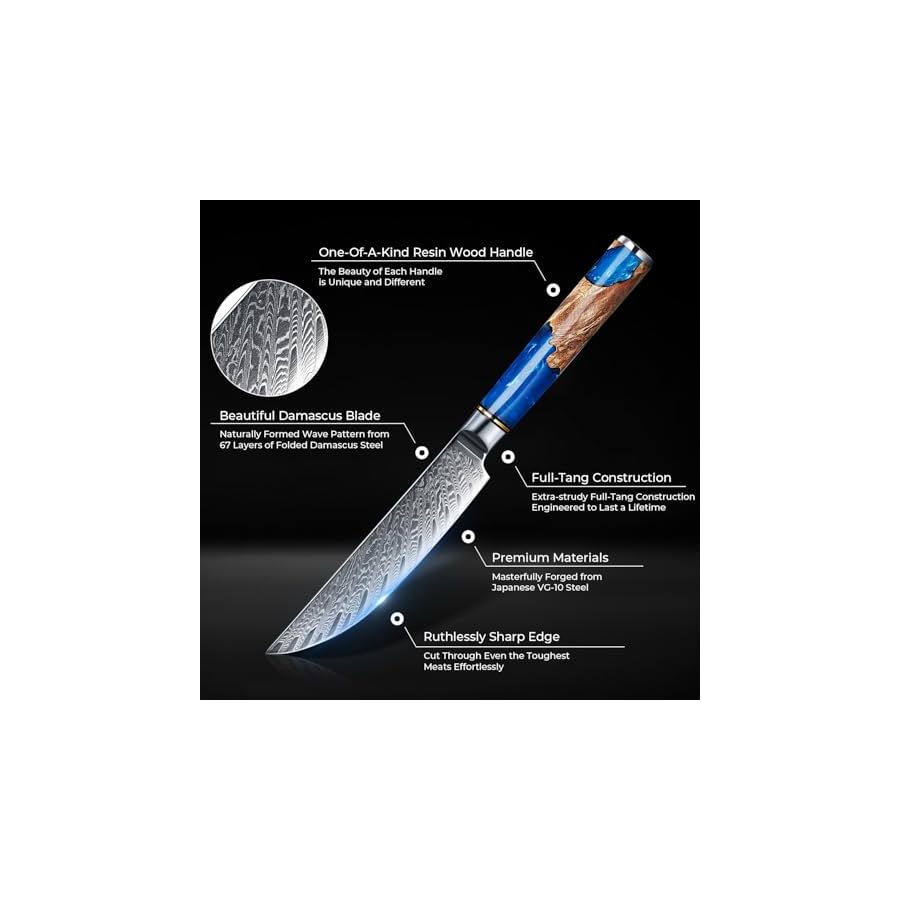 SENKEN-Damascus-Steak-Knife-Set-Tsunami-Collection-67-Layer-Japanese-VG10-Steel-Razor-Sharp-Non-Serrated-Blades-Blue-Resin-Natural-Wood-Pattern-Handles-Luxury-Gift-Box-8-Steak-Knife-Set SENKEN Damascus Steak Knife Set - Tsunami Collection - 67-Layer Japanese VG10 Steel - Razor Sharp Non-Serrated Blades, Blue Resin & Natural Wood Pattern Handles, Luxury Gift Box (8 Steak Knife Set)