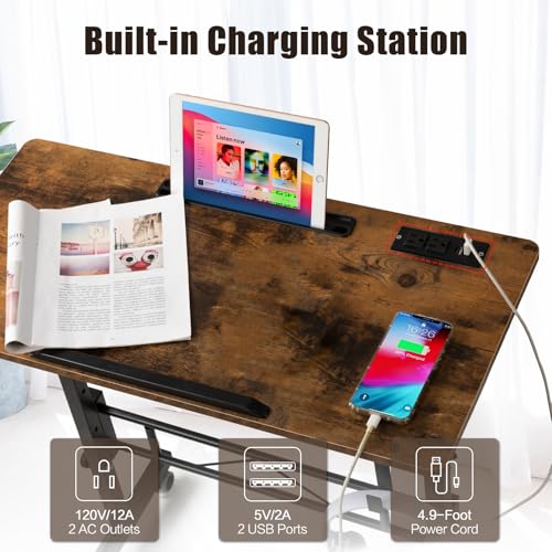 Image of SIDUCAL Standing Desk Height Adjustable with Tiltable Tabletop, Rolling Laptop Desk with Charging Station, Sit Stand Portable Stand Up Desk with Wheels, Rustic Brown