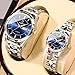 dayutech 2PCS Valentines Couple Pair Watches Men and Women Luminous Calendar Waterproof Gold Silver Stainless Steel Blue Face his and Hers Watches Set Lovers Set Wedding (Blue)