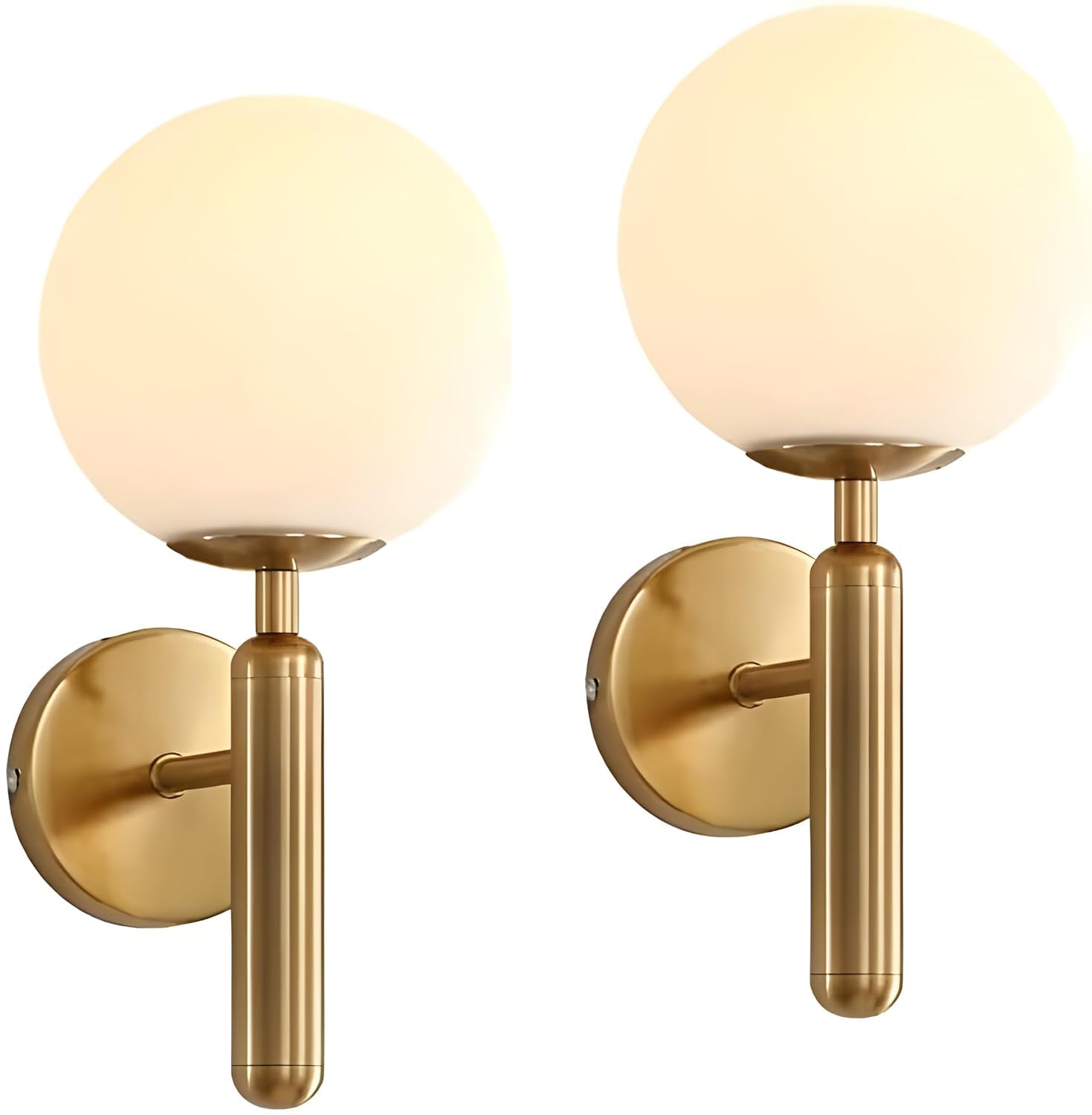 Gold Finish Wall Lamp with Frosted Globe Glass Shade, Mid-Century Modern Metal Wall Sconce, Decorative Indoor Lighting for Bedroom, Living Room, Hallway & Home Décor, Set of 2-picture-12