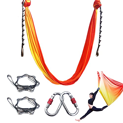 FOSER Aerial Yoga Hammock Aerial Yoga Swing with Daisy Chains Carabiners for Inverted Gravity Yoga Flip with Instruction Manual 5M×2.8M (Red)