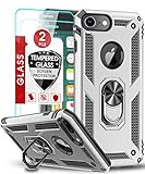 LeYi Compatible for 8/7/6s/6 Case (2 Pack), Silver, Cellular Phone Case with Tempered Glass Screen Protector & Kickstand Ring
