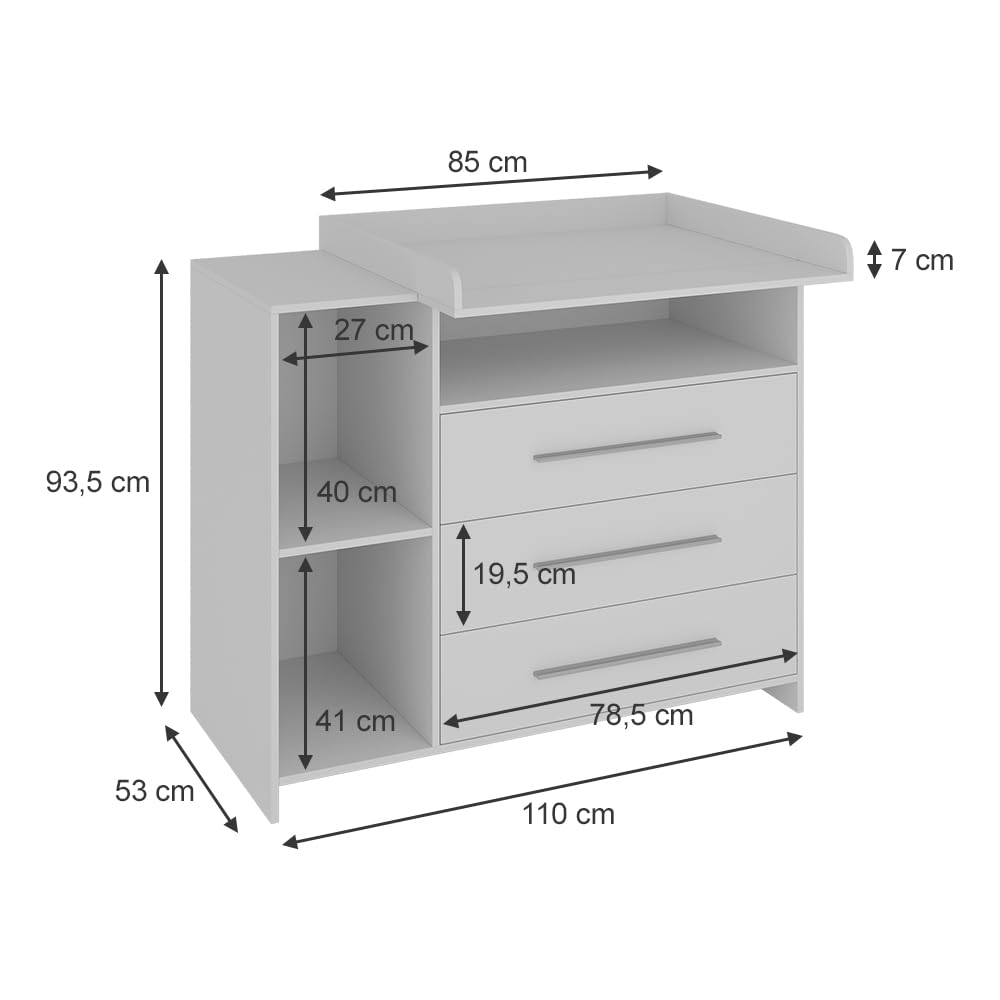 Vicco Commode à Langer Paula, Blanc, 110x93.5cm avec Plan à Langer, pour Une Utilisation Flexible comme Table à Langer ou Meuble de Rangement