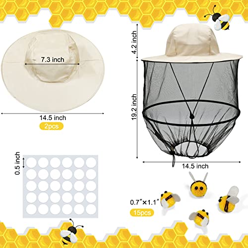 DTESL 47 Pcs Beekeeper Set,Including 2 Pcs Bee Hat and Veil, 15 Pcs Hairball Bee and 30 Pcs Round Double Sided Tape,Beekeeping Helmet Hats with Netting,for Bee Keeper Halloween Costume (Set - A) - Image 3